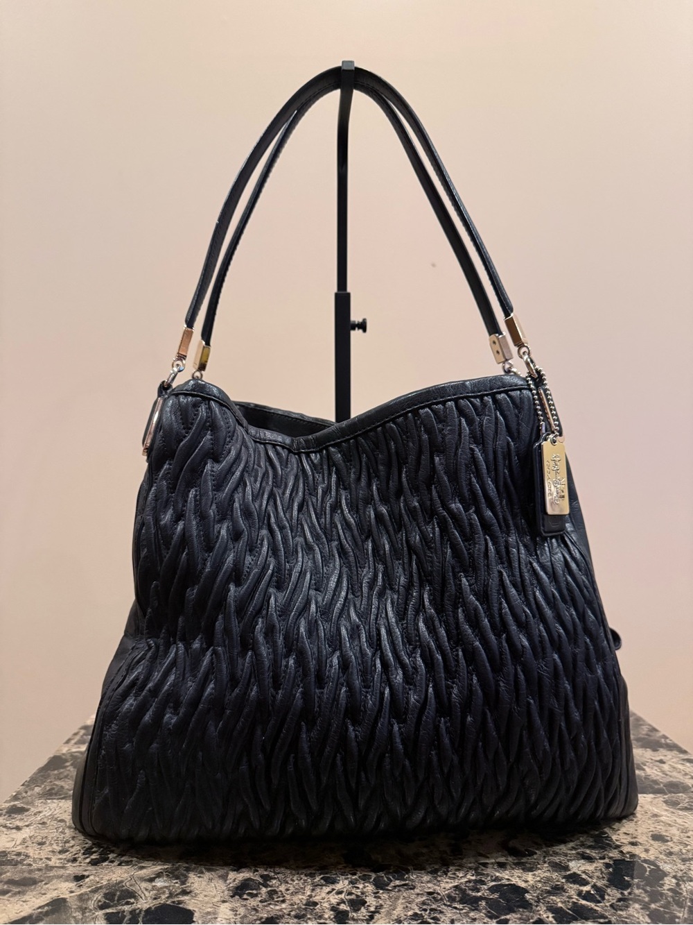 Coach Madison Phoebe Gathered Twist Leather Shoulder Bag - Black - Picture 2 of 16